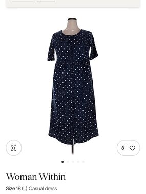 Woman Within Navy and White Polka Dot Button-Front Dress